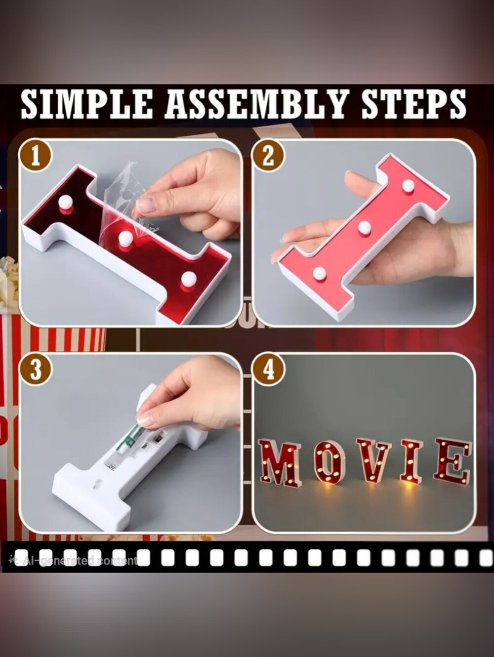 Red 'MOVIE' Marquee Sign Lights - Home Party Decor - Picture 3 of 3